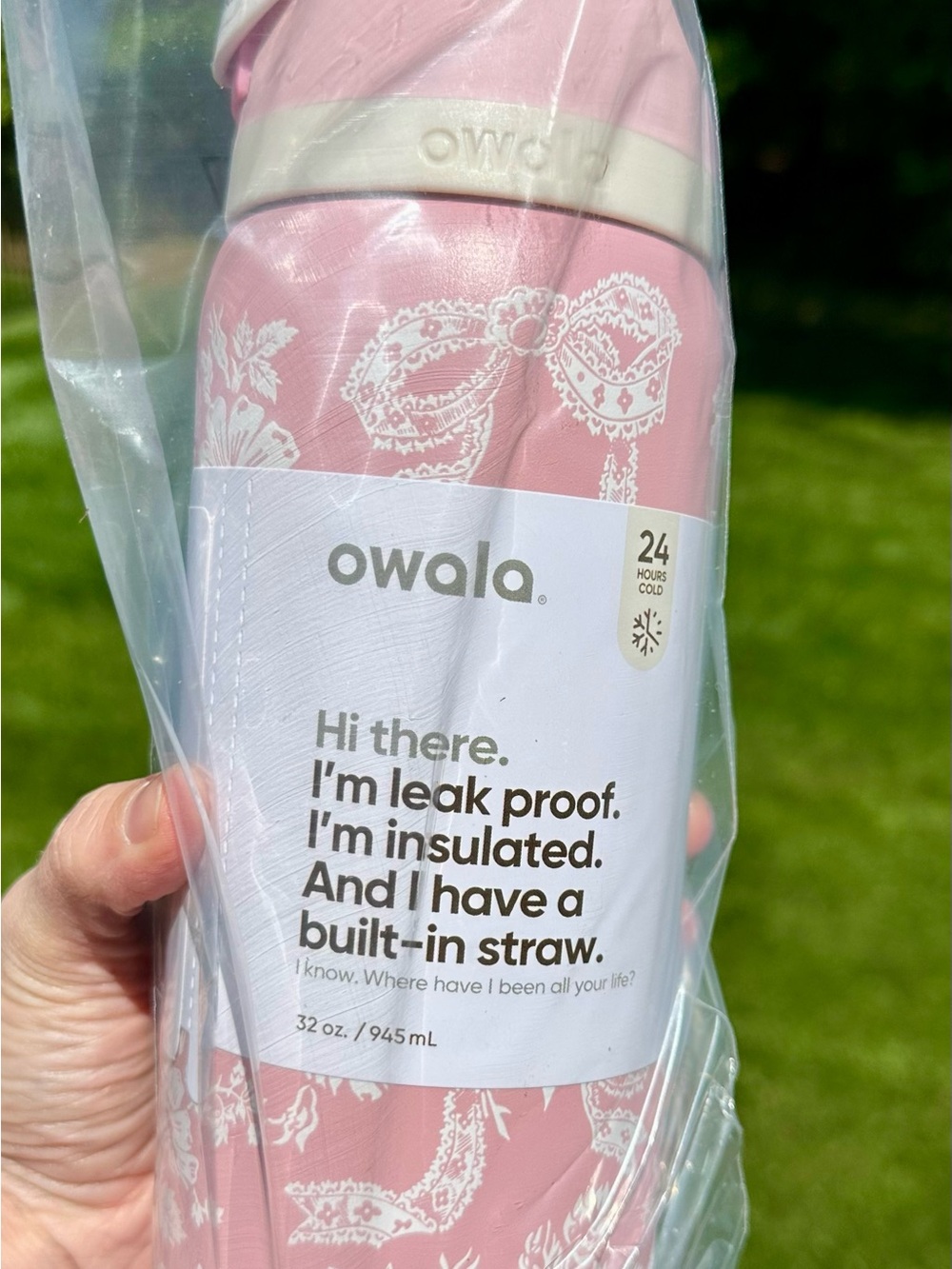 Owala 32oz Insulated Straw Bottle - Pink Ribbon Toile (Urban Outfitters SE)